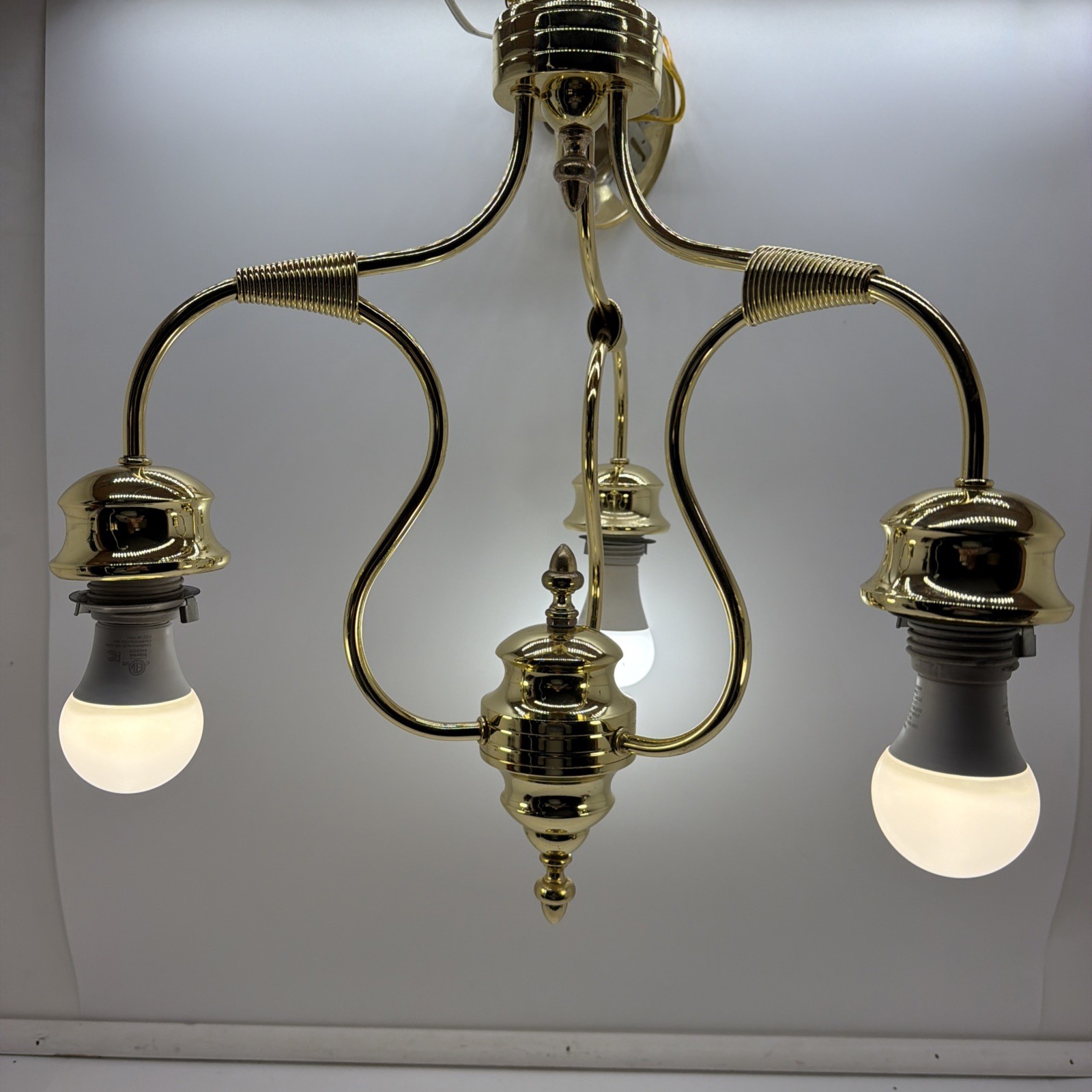 Vintage Mid Century Modern Brass Chandelier 3 Light MCM