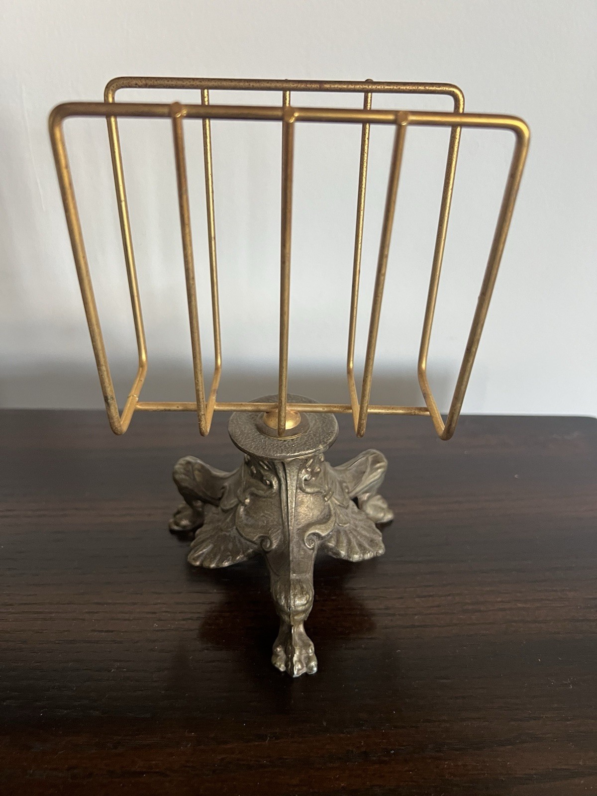 Antique Brass Napkin/Letter Holder BWM NY #107 1920’s Ornate 3 Three Claw Feet