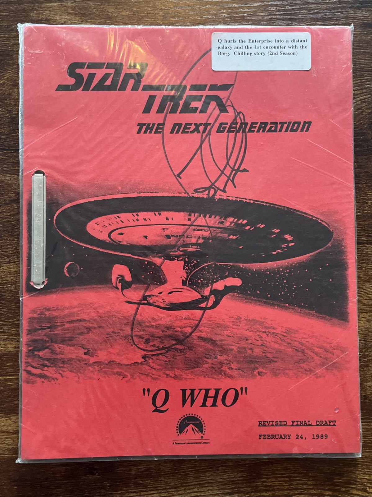 Star Trek TNG “Q Who” Signed John De Lancie Revised Final Draft 02/24/89 Sealed 