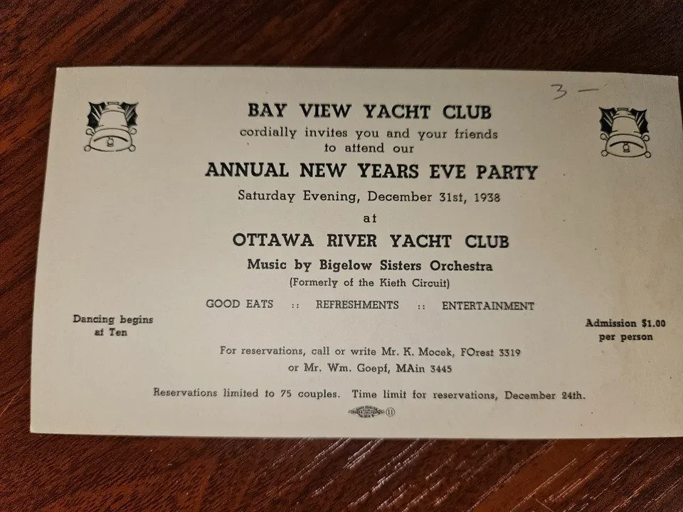1938 - Bay View Yacht Club – New Year’s Eve Party Invitation Ephemera