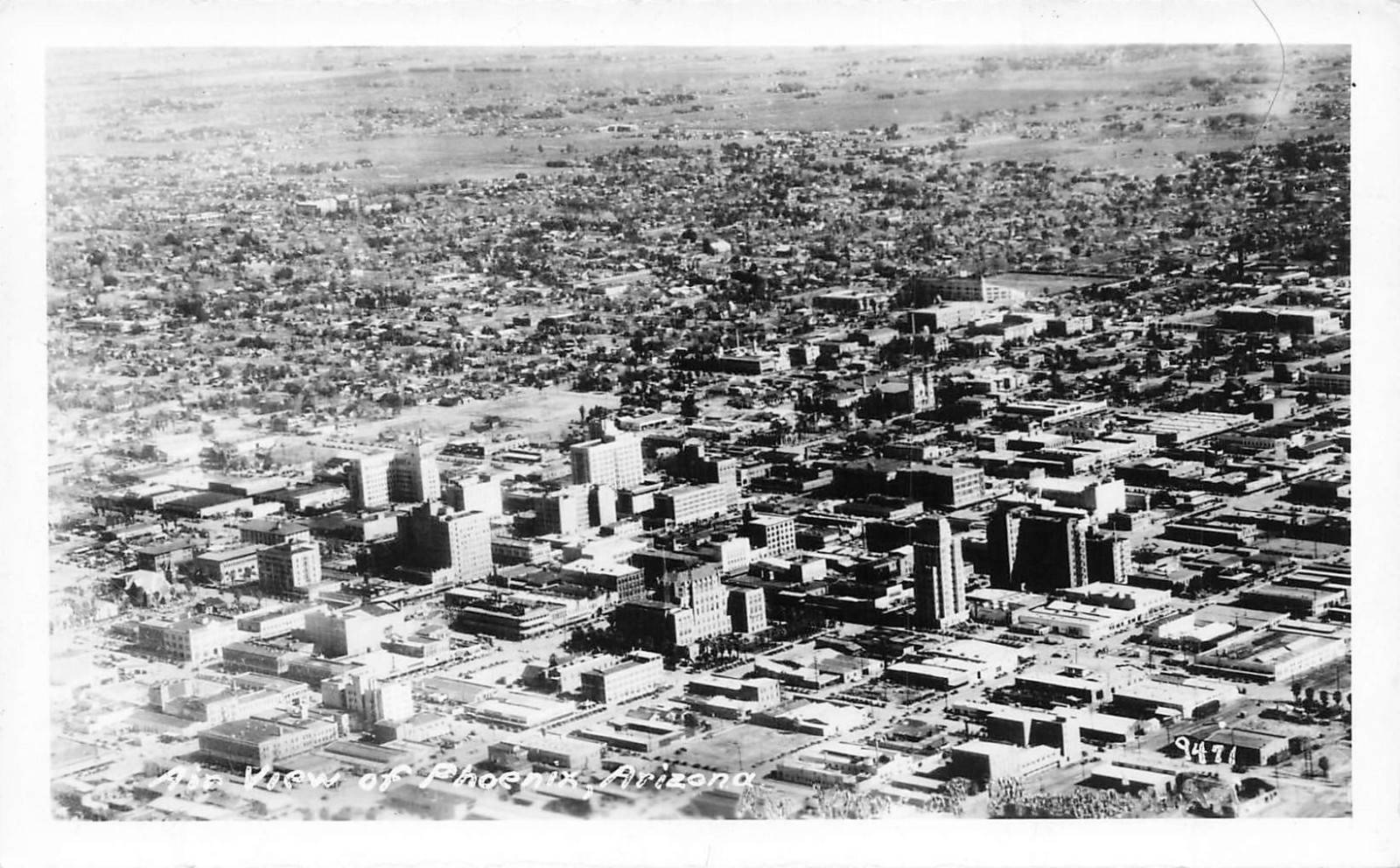 ARIZONA RPPC REAL PHOTO POSTCARD: AERIAL VIEW OF PHOENIX, AZ UND/B