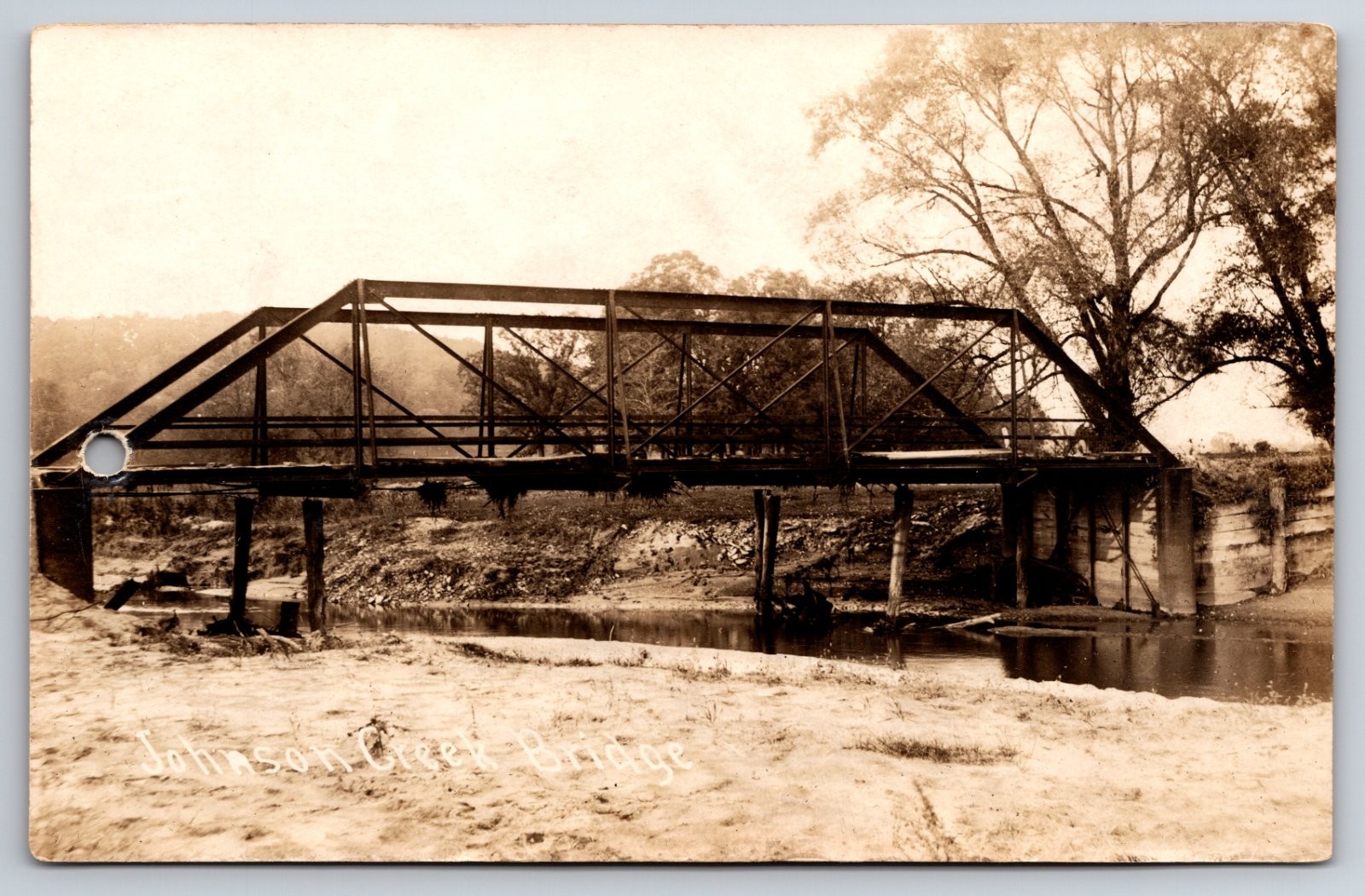 Johnson Creek Bridge Thomson Illinois As-Is Hole Punch Real Photo RPPC