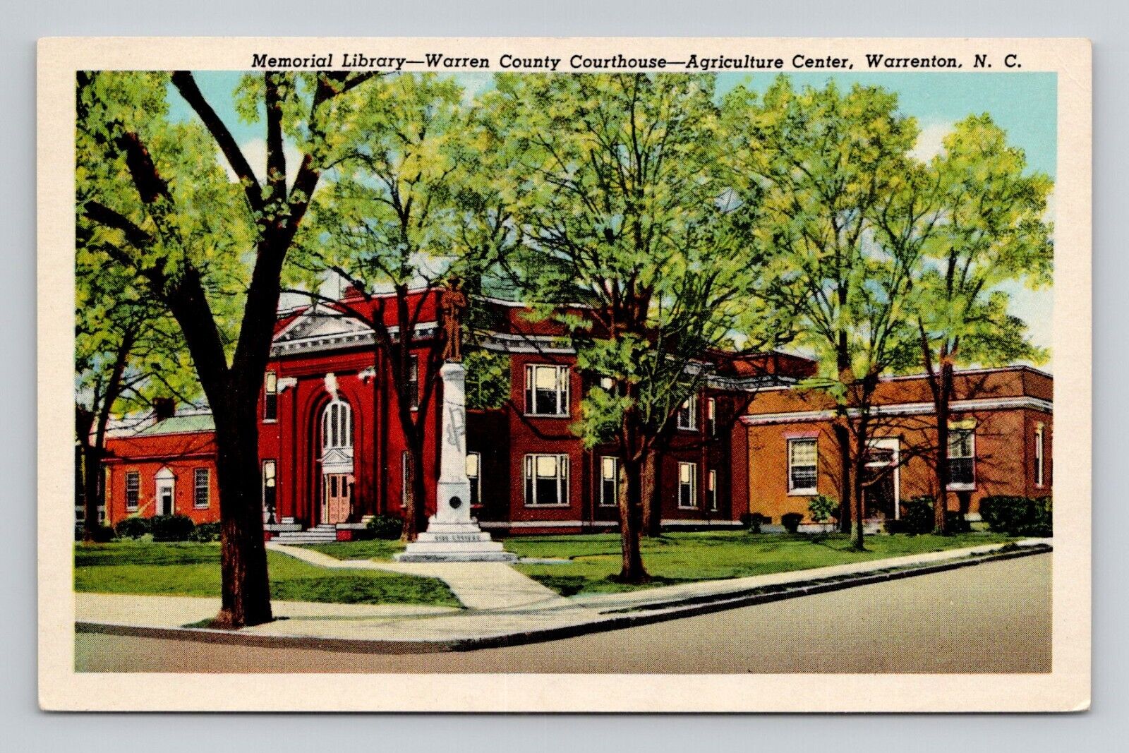Postcard Memorial Library & Court House Warrenton North Carolina NC, Vintage N20