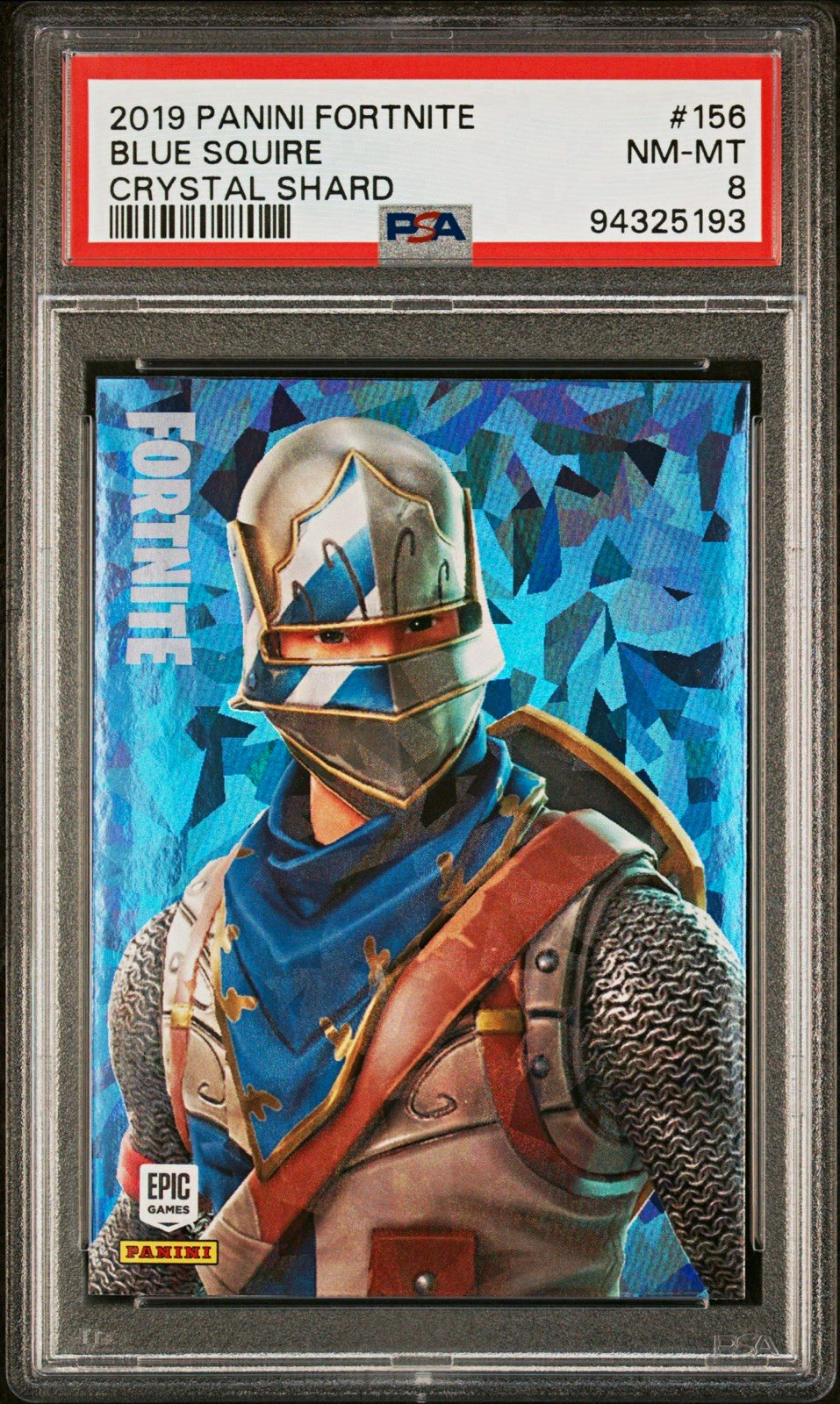 2019 Panini Fortnite Crystal Shard #156 Blue Squire PSA 8 Graded Card 2019 Panini Fortnite Crystal Shard #156 Blue Squire PSA 8 Graded Card