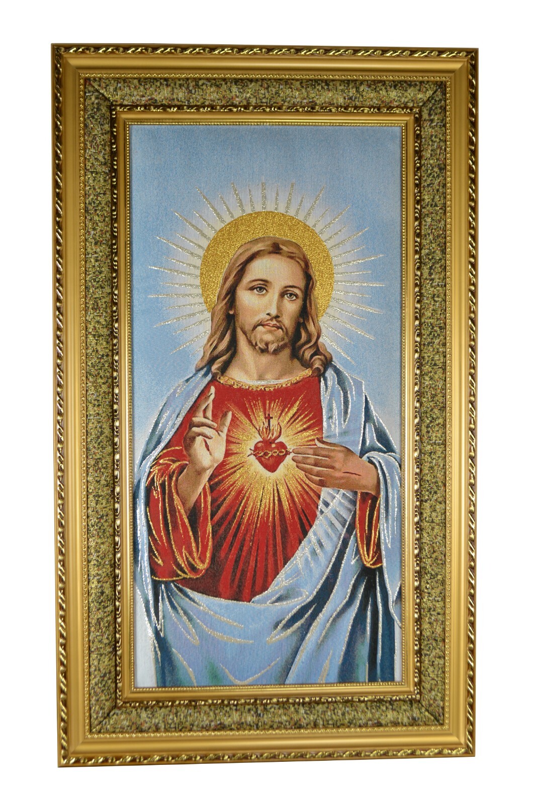 39" x 23" Inch Sacred Heart of Jesus Framed Tapestry