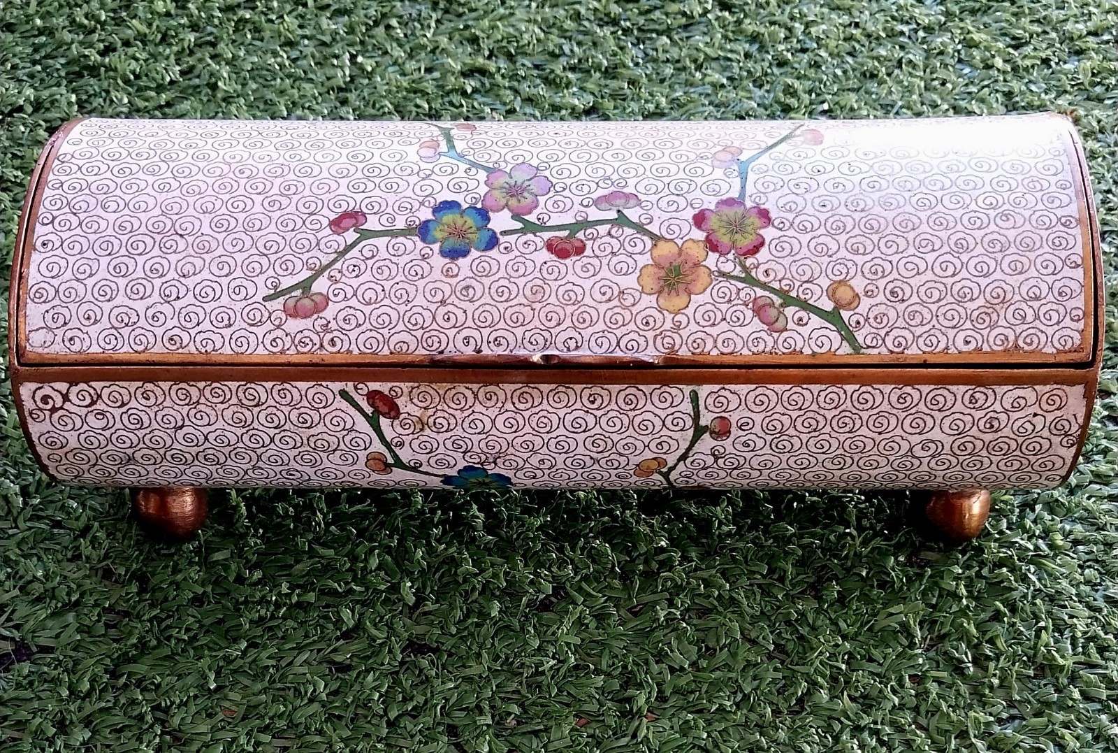 Antique Chinese Cloisonne Enamel Footed Box Floral 6.5”