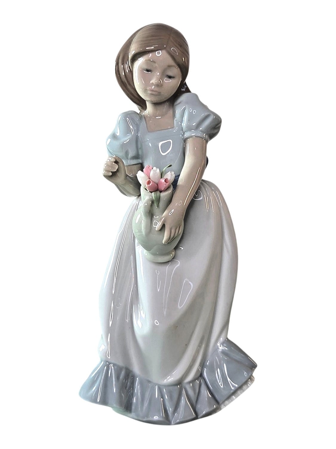 NAO by Lladro Tulip Time 01001 Girl with Flowers Jug Pitcher Figurine DAISA 1986