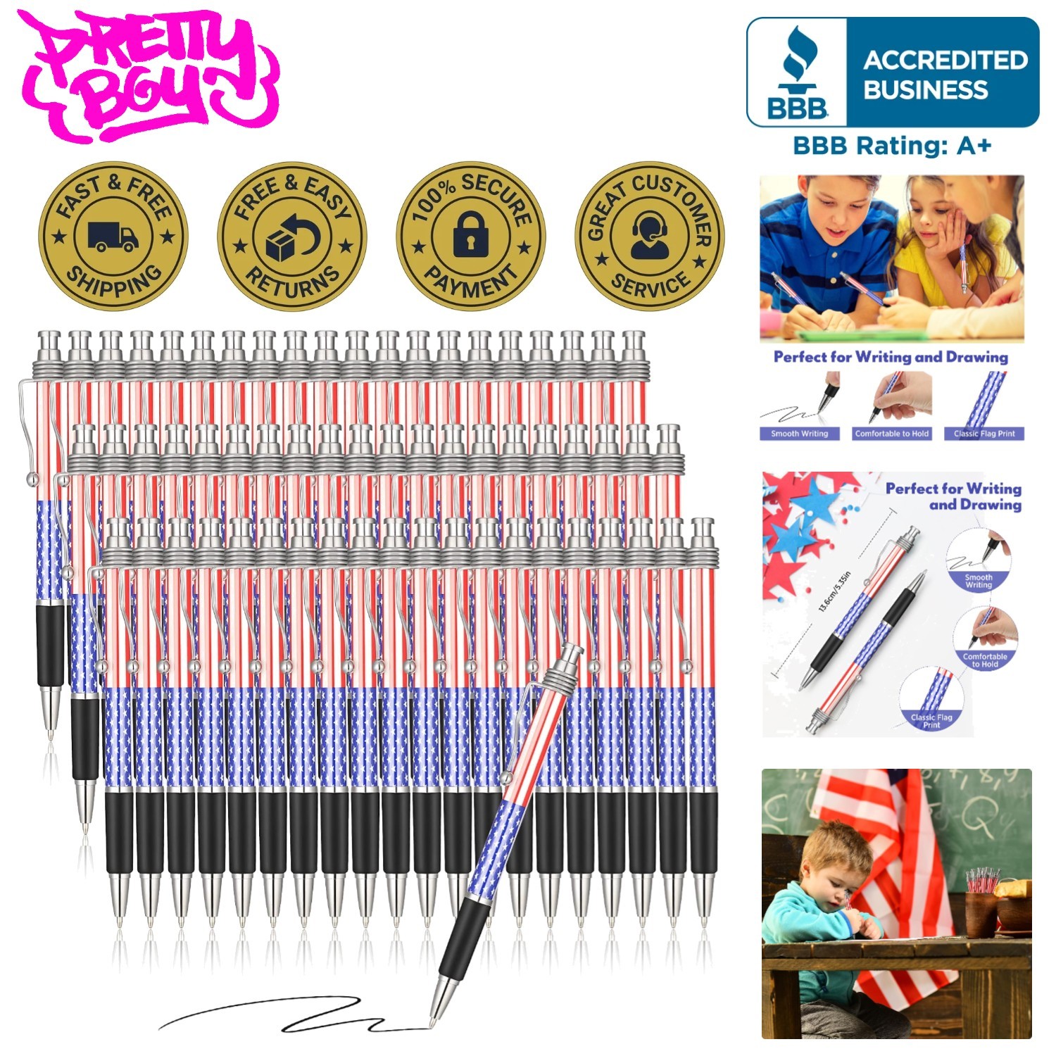 Bulk Pack of 200 American Flag Pens - Perfect Souvenir for July 4th Celebrations