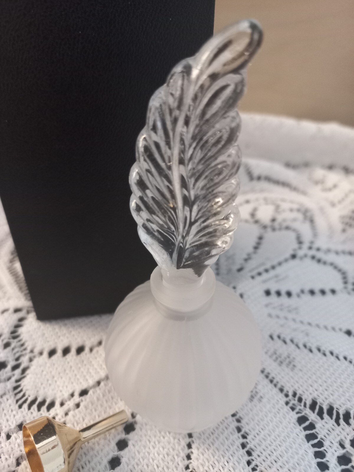 Vintage L.W. Rice & Co Frosted And Clear Glass Perfume Bottle W/Stopper & Funnel
