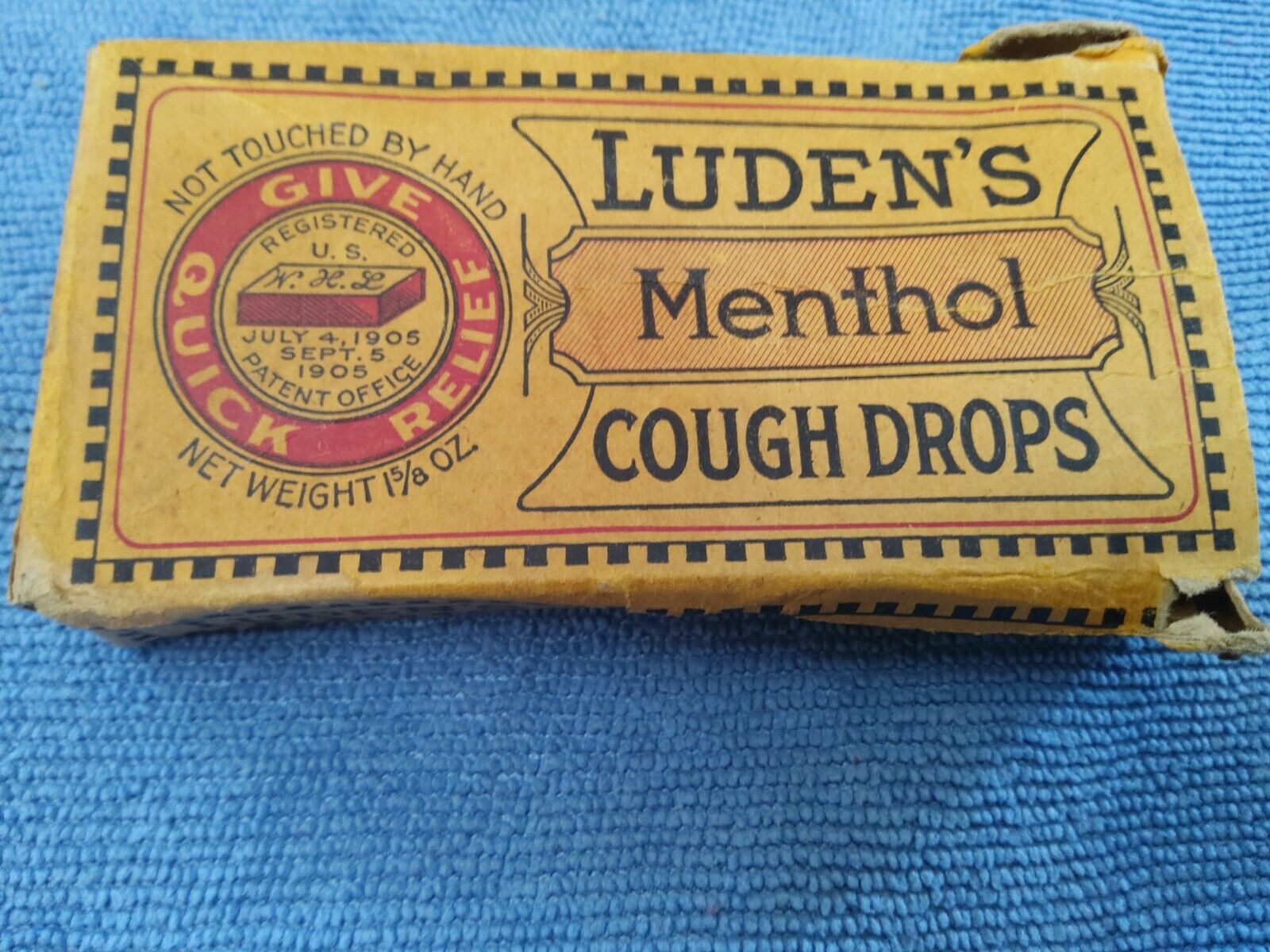 VINTAGE EARLY LUDENS MENTHOL COUGH DROPS BOX PAT. 1905