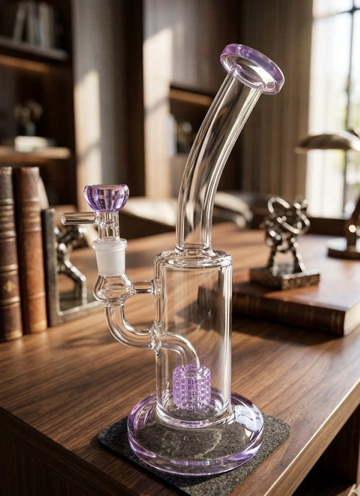 10" Purple Glass Water Pipe Recycler Bong 14mm Bowl Thick Smoking Pipes Hookah