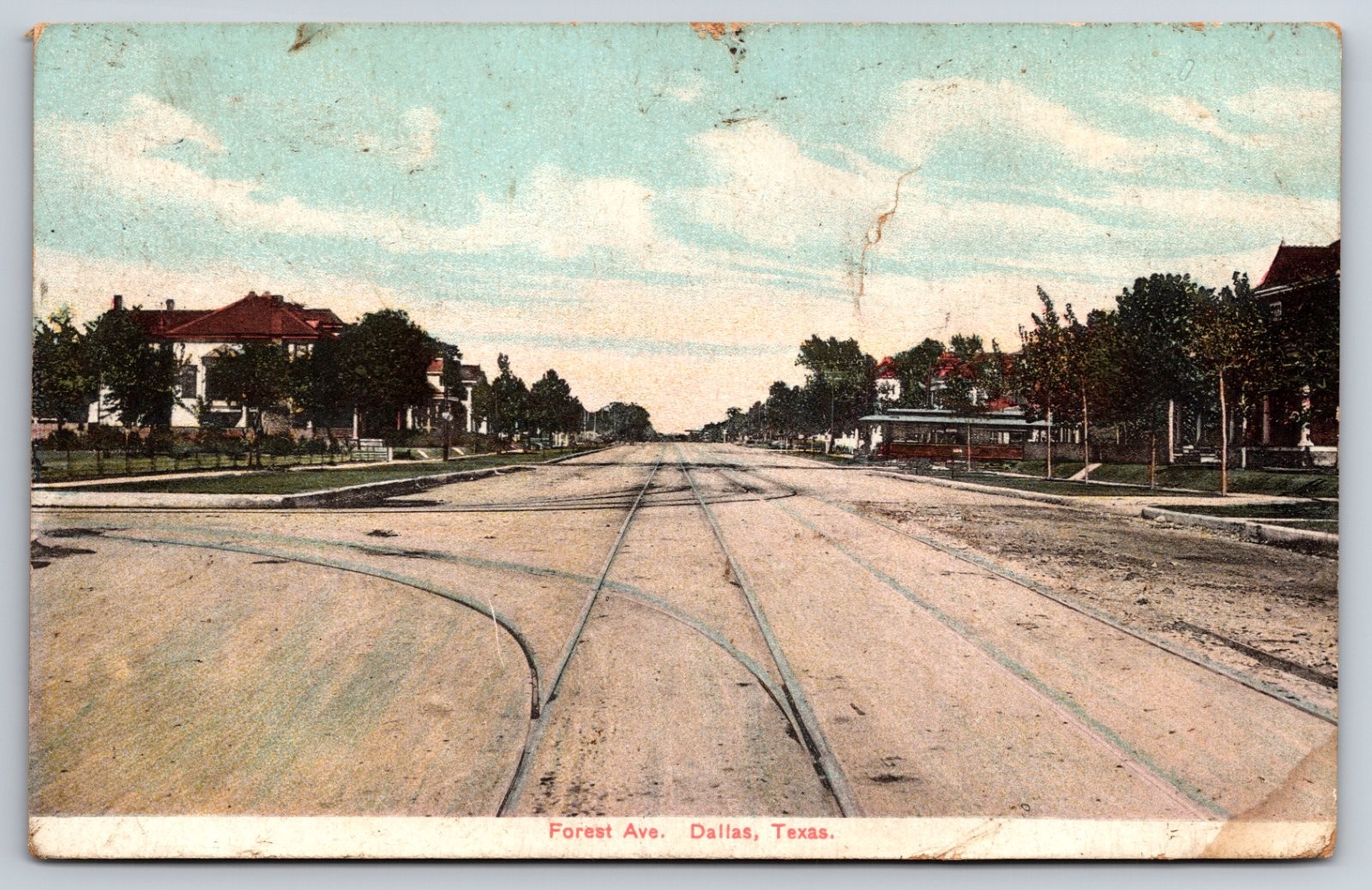 Forest Avenue Dallas Texas Streetcar Tracks Residential Homes Postcard