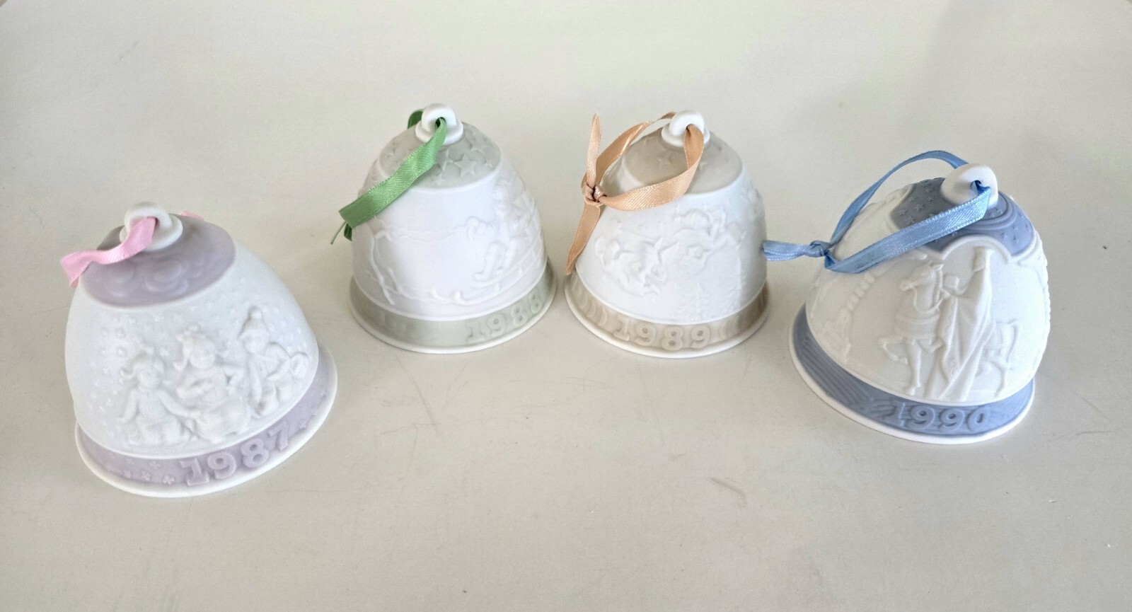 Lladro Christmas Bells Poecelin Ornaments Collectible Lot of 4  1987-90 Spain