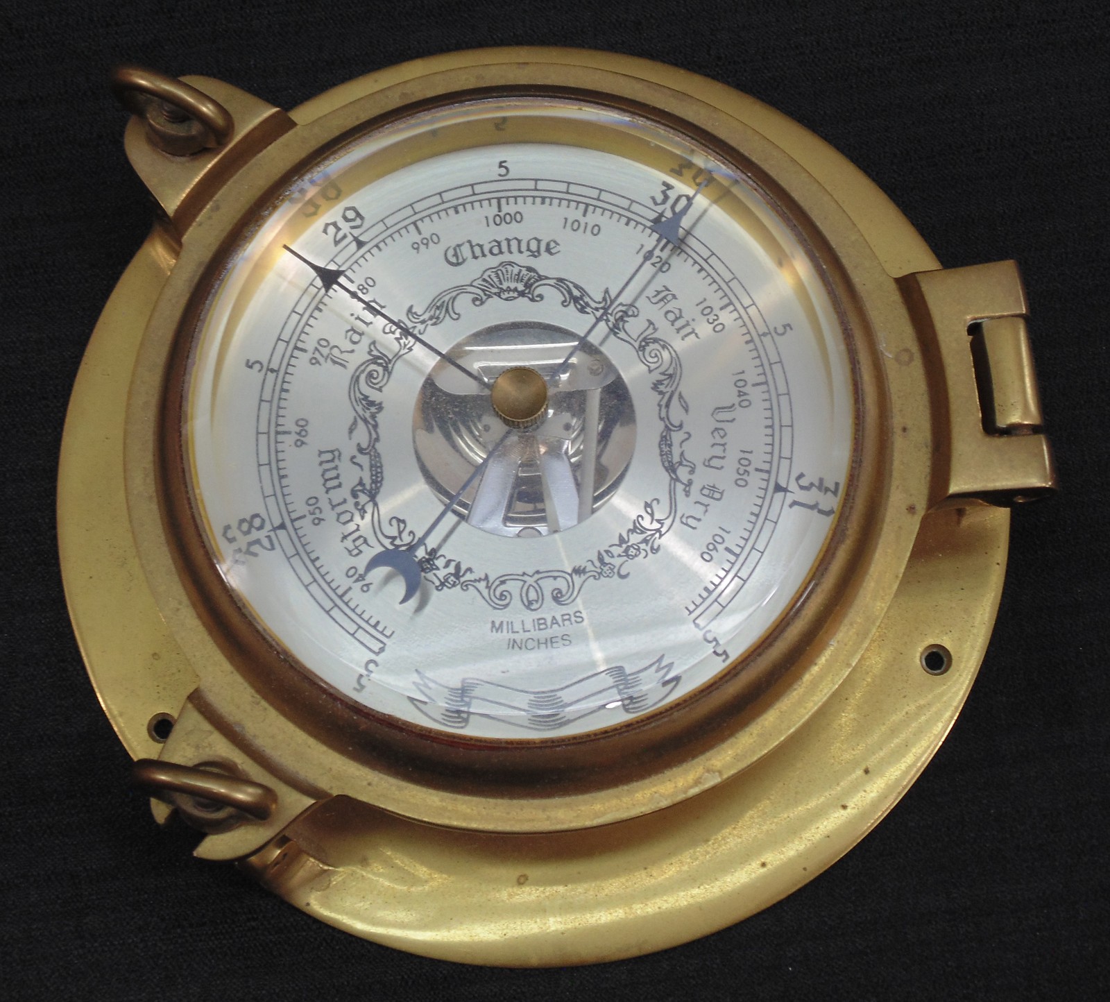 Vintage Brass Weather Marine Barometer Porthole 7" Round