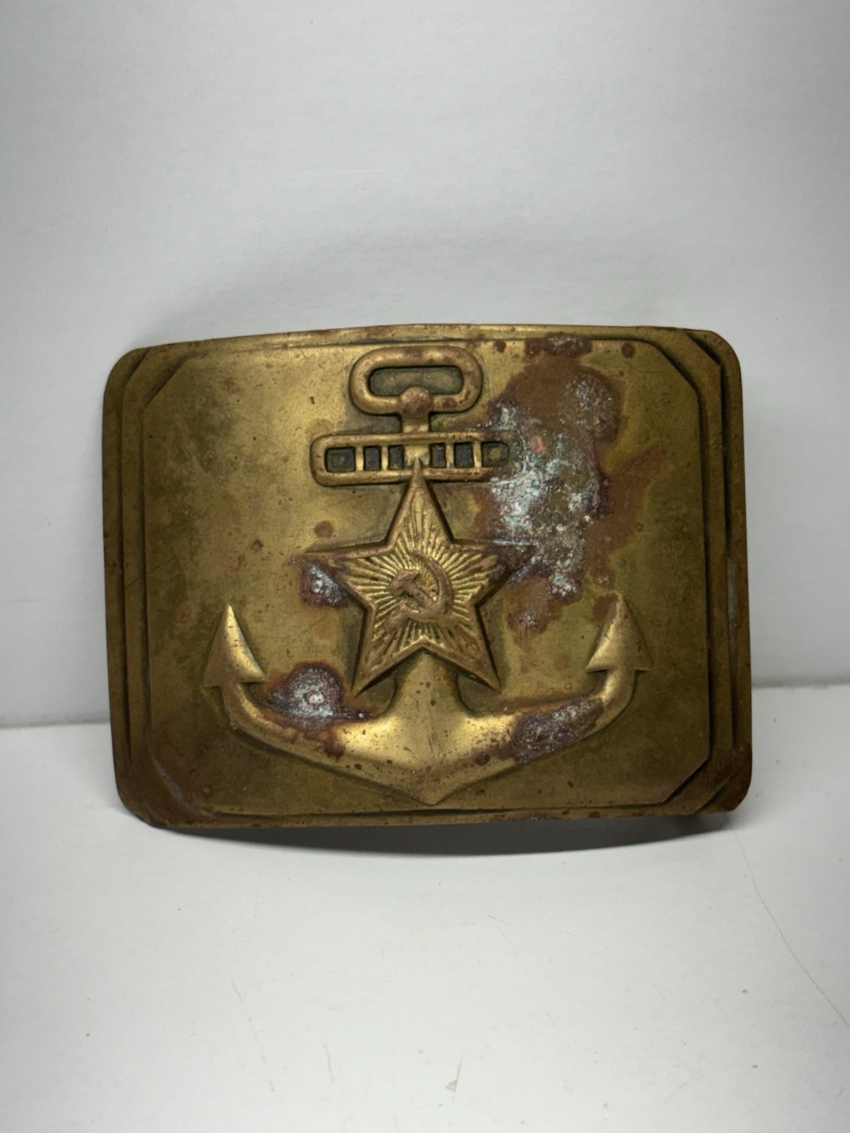 RARE Moscow Ammo Vintage USSR Soviet Navy Brass Belt Buckle Anchor Star Military
