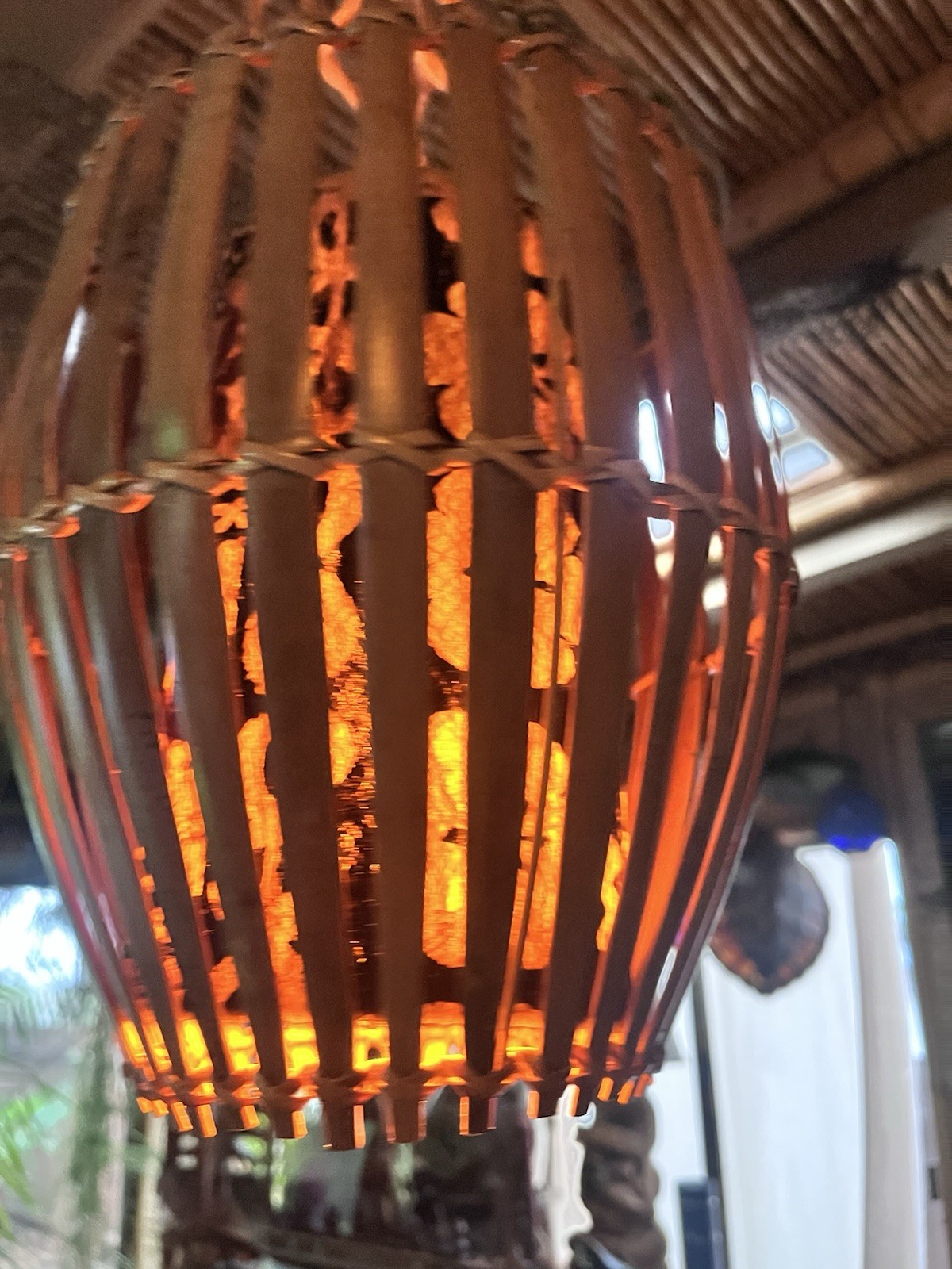 NEW Retro Rattan Basket Lamp W/ Real Vintage Tapa Cloth Oceanic Flame Bulb