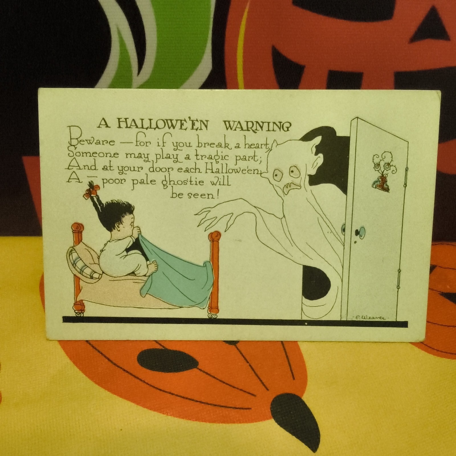 Vintage Halloween Warning E Weaver Ghost in Closet Postcard Antique Old Auburn Vintage Halloween Warning E Weaver Ghost in Closet Postcard Antique Old Auburn
