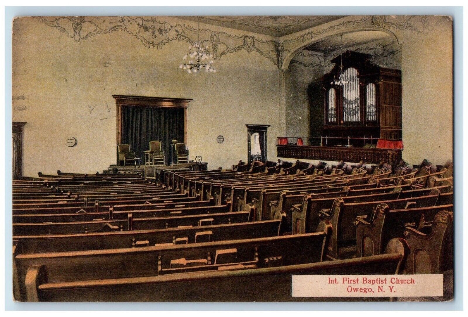 c1910 Interior First Baptist Church Owego New York NY Vintage Antique ...