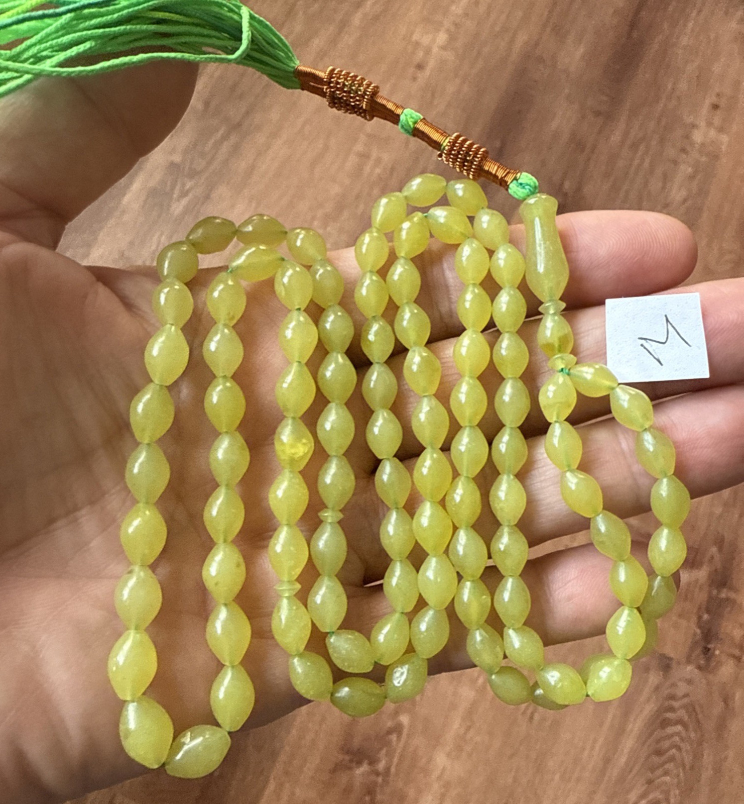 RARE GREEN  99 BEADS أخضر نادر GENUINE SHAH MAGHSOUD 49 cm شاه مقصود تسبيح