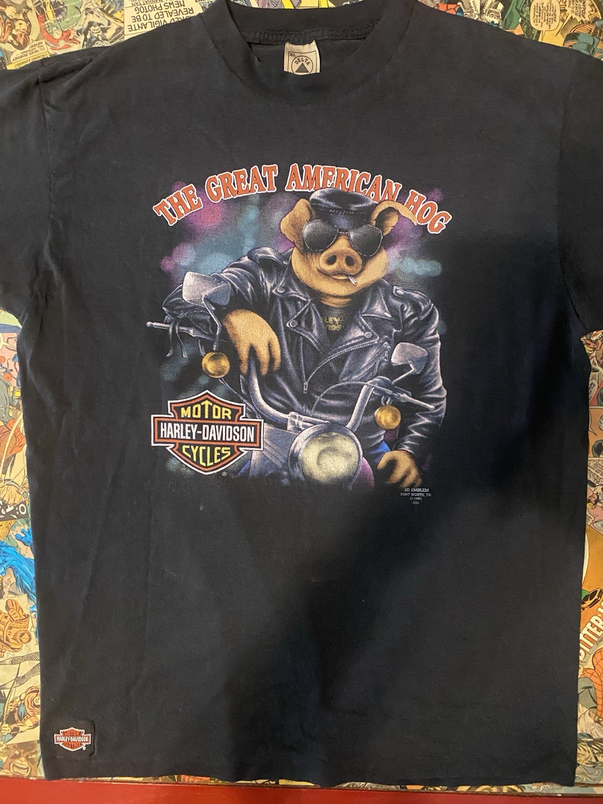 Vintage 1991 3D Emblem Harley Davidson Great American Hog Single Stitch Shirt XL