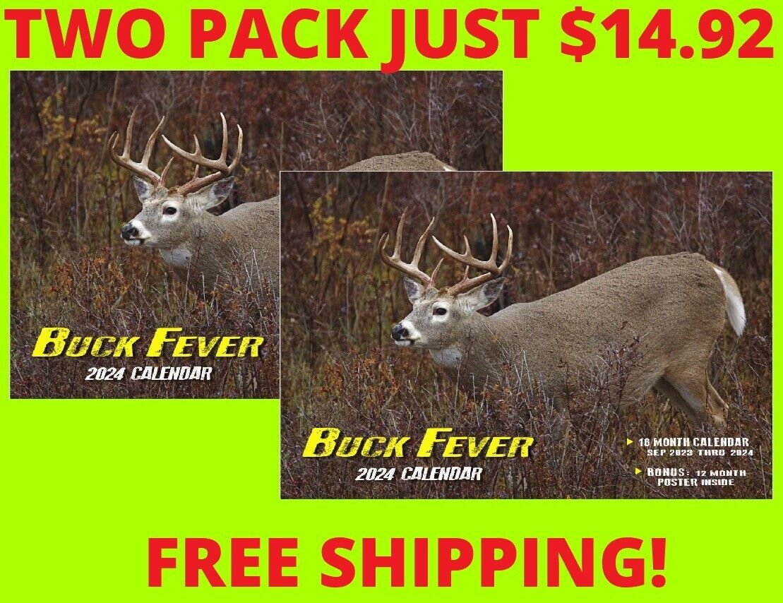Whitetail Deer 2024 Buck Fever Wall Calendar TWO PACK hunting bow