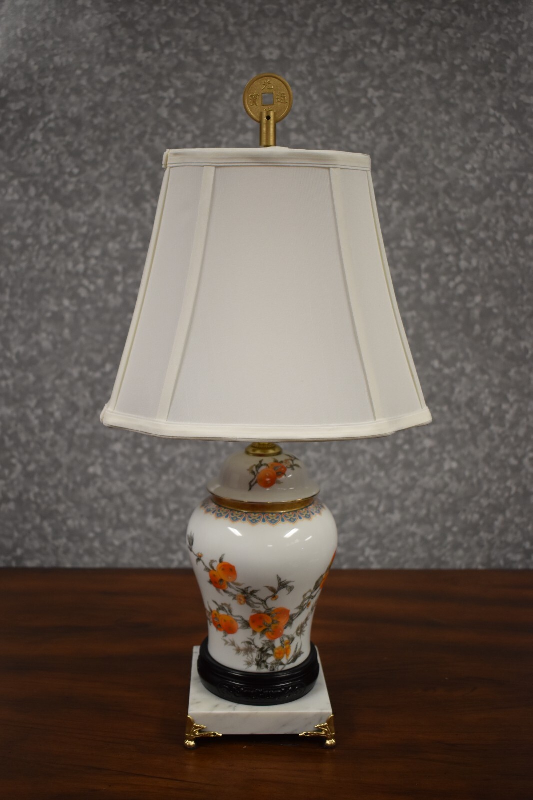 21"  CHINESE PORCELAIN JINGDEZHEN  TEMPLE  VASE LAMP  "PEACH TREE" TABLE LAMP