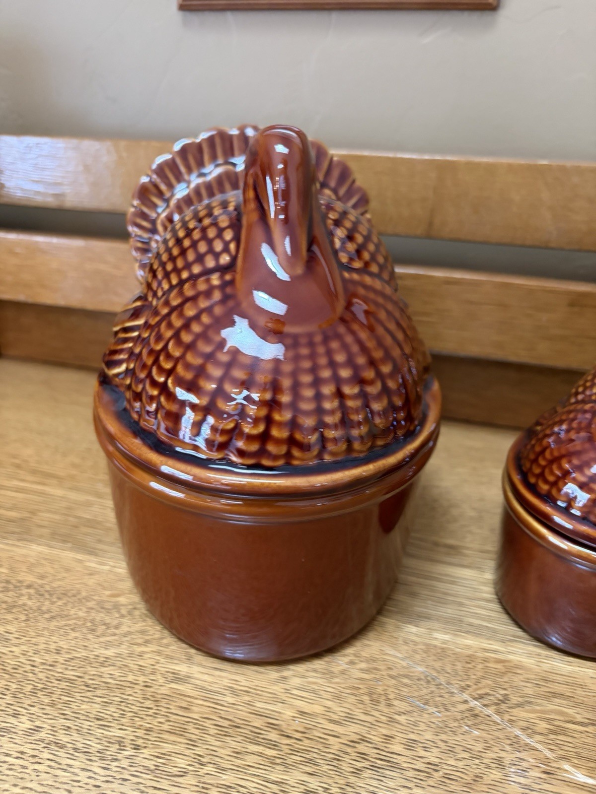 World Market Brown Turkey Ceramic Covered Dishes Glazed Textured Set 2 8” & 5”