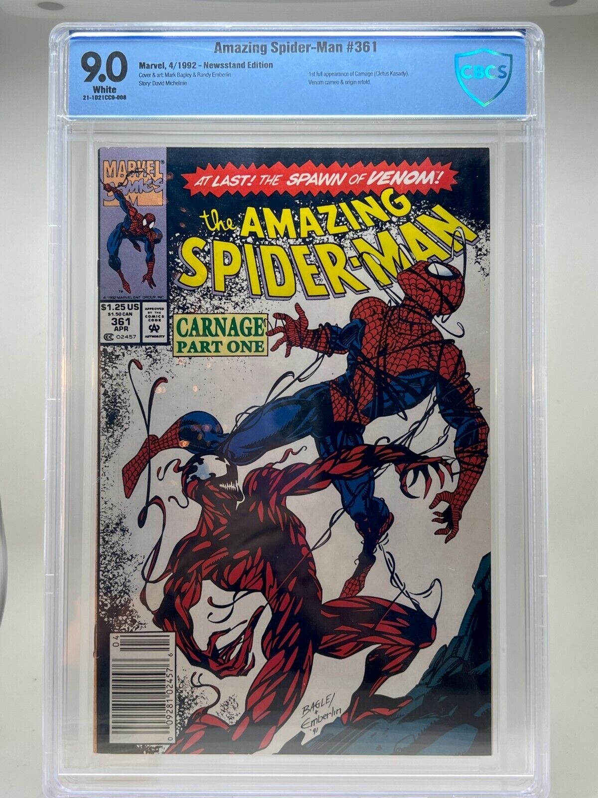 Amazing Spider-Man 361 ~CBCS 9.0~(4/92)~White pgs~Newsstand~1st full app Carnage