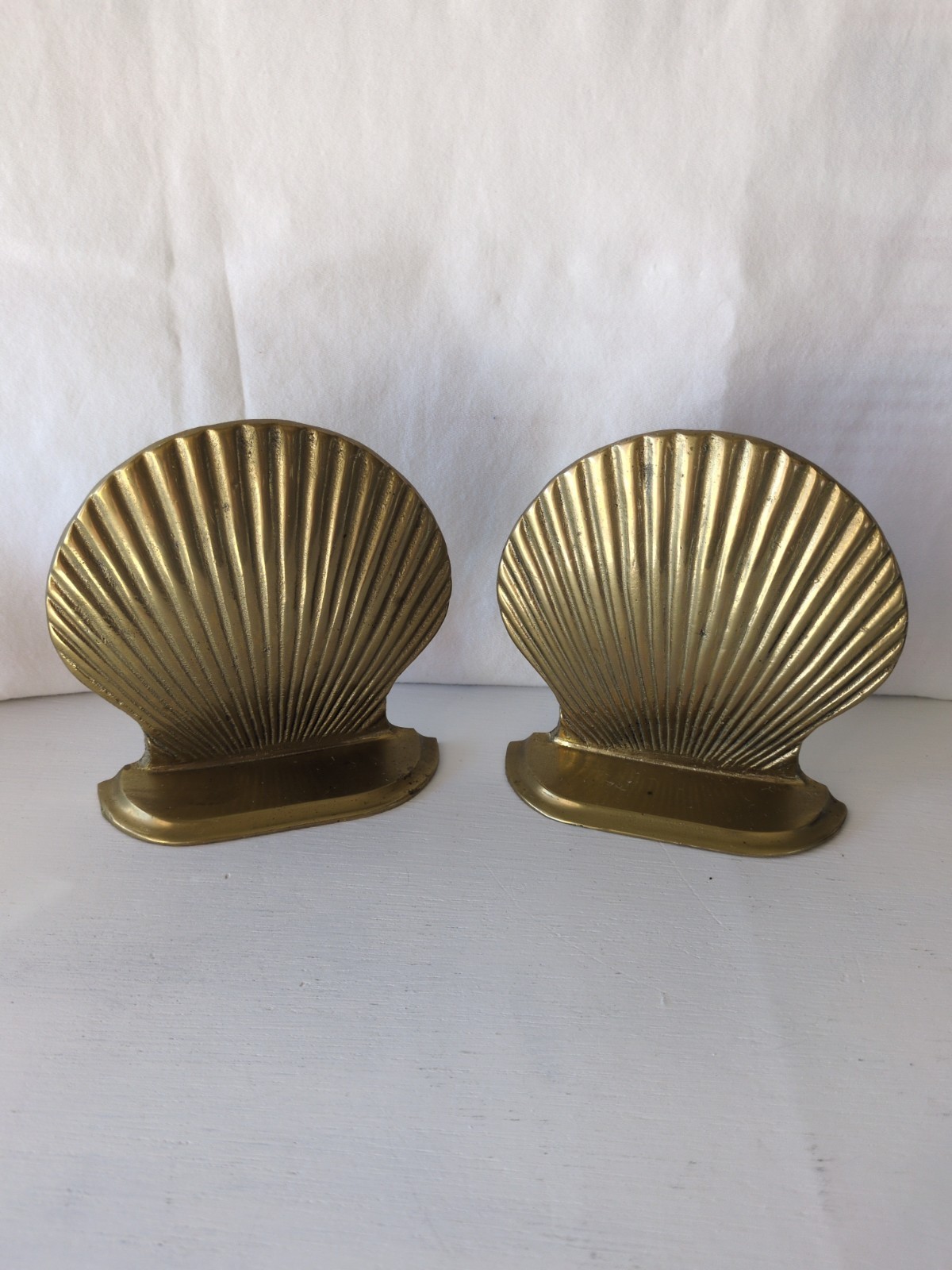 Vintage Solid Brass Seashell Bookends Nautical Coastal Decor Heavy Shell Pair