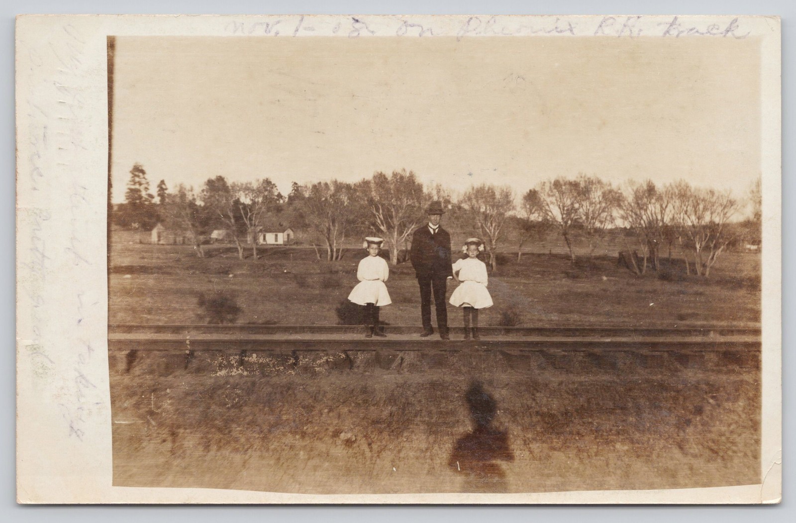 RPPC 1909 Prescott Arizona Family on Phoenix RR Track Real Photo Postcard