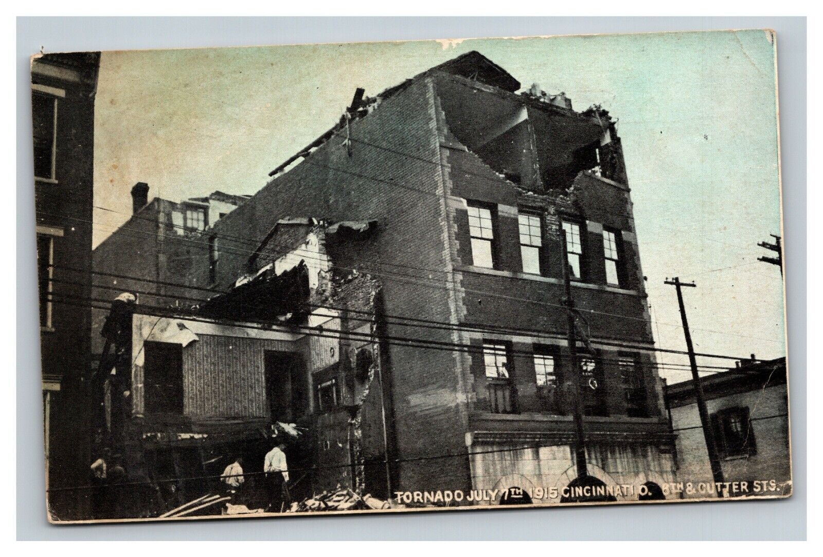 Vintage 1915 Colorized Photo Postcard July 7 Tornado 8th & Cutter Cincinnati OH