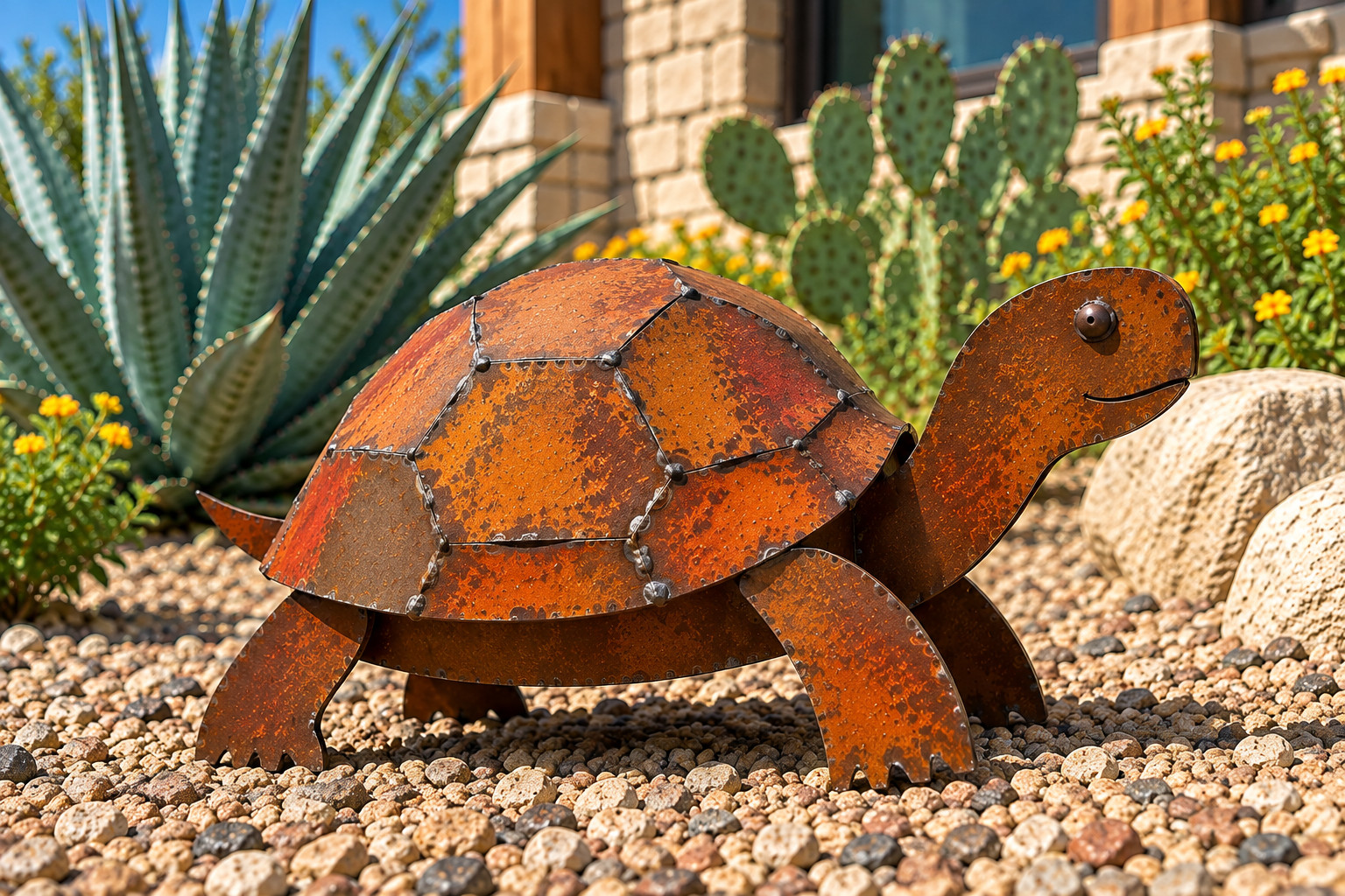 16" Rustic Metal Turtle Garden Sculpture – Handmade Welded Tortoise Yard Art