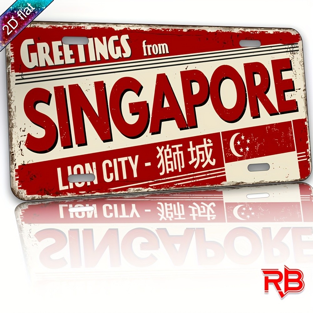 Aluminum Metal Sign Singapore Lion City Vintage 12x6 Flat License Plate