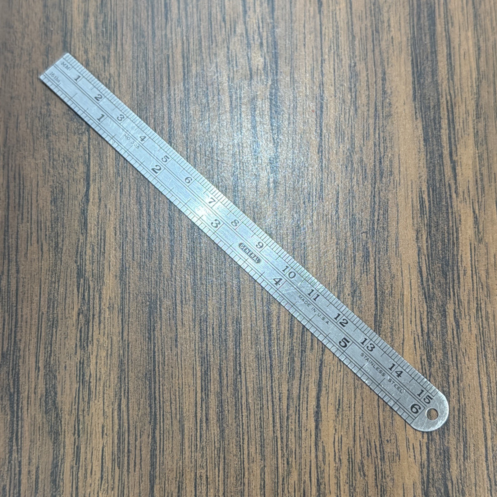 Vintage General Tool No 304 Stainless Steel 6" 15mm Pocket Ruler Machinist USA
