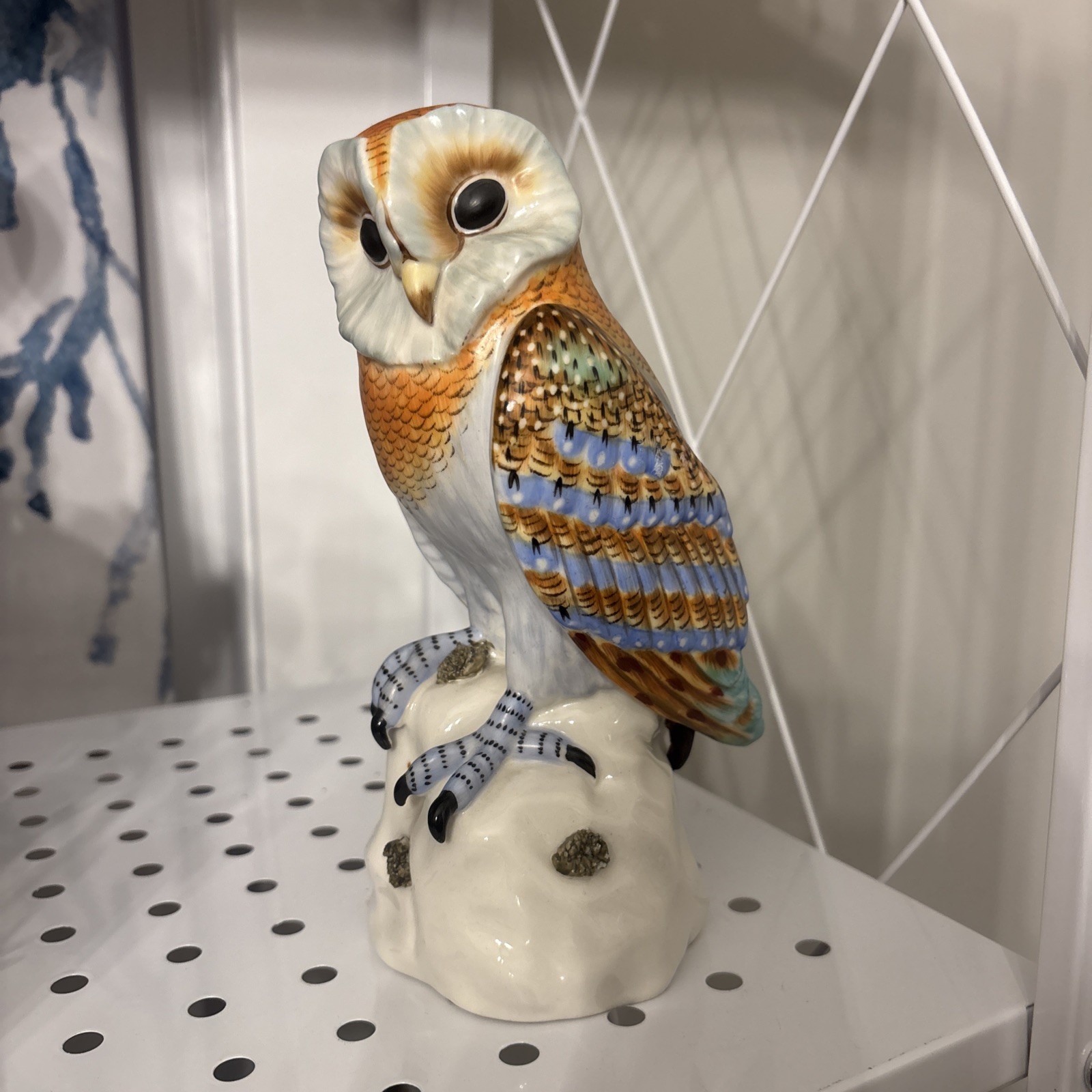 Vintage Mottahedeh Design Owl Figurine Hand Painted in Italy Porcelain 