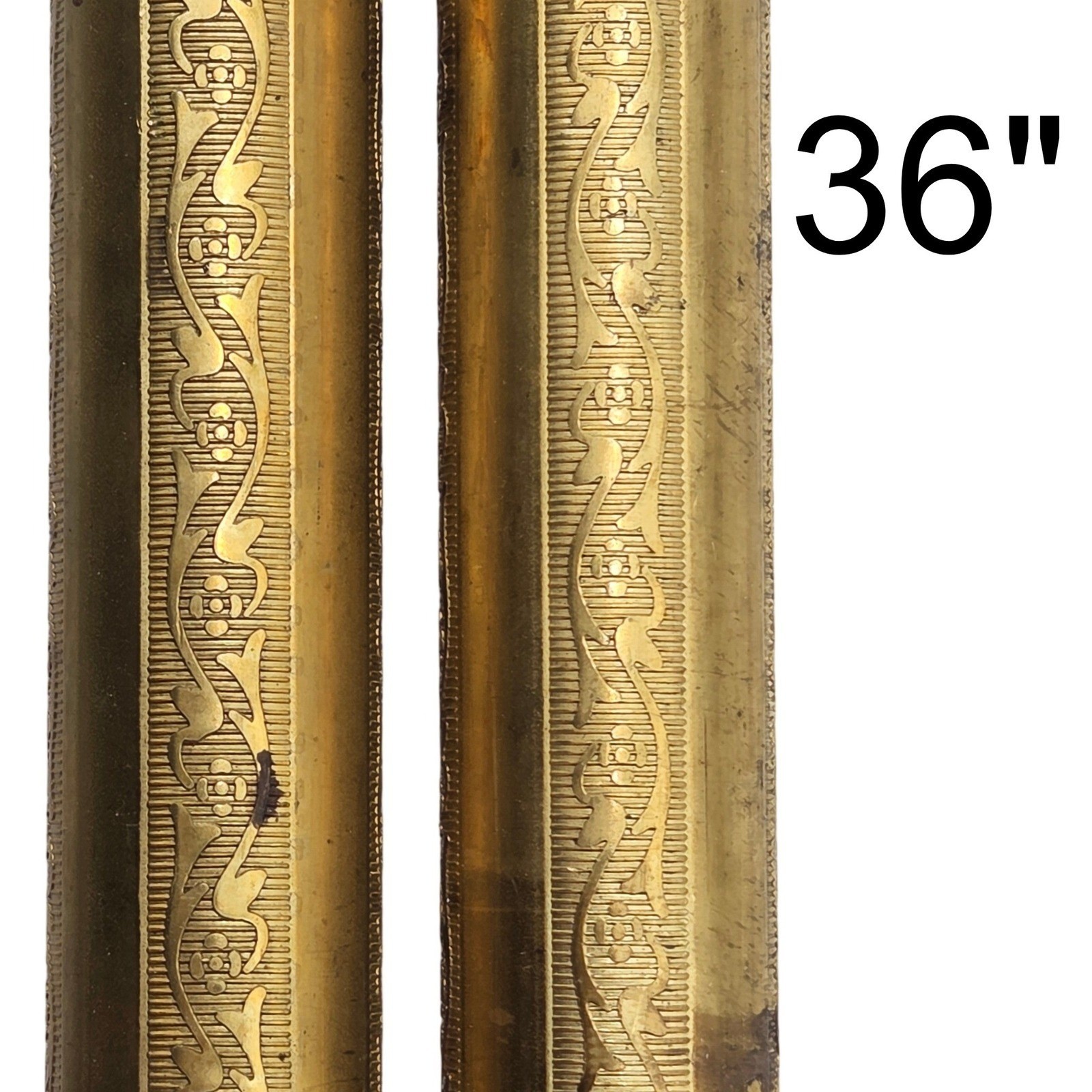 Floral Embossed Round Brass Tubing Pipe Pole Sleeve 36" Long x 1" - Lot of 2