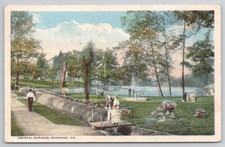Vintage 1917 Crystal Springs Roanoke VA Park Fountain People Bell-Chrome picture