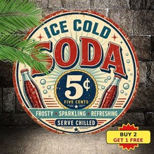 Retro Cent Soda Beverage Logo Round Tin Sign Vintage Cafe Refreshment Wall Art picture