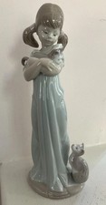 Retired 1990 Lladro Figurine “Don’t Forget Me” #5743 Daisa Holding her Kitten picture