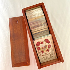 Lot of 200 French & Victorian Embossed Postcards Valentine Floral Children w/Box picture