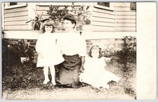 Rppc Vintage Postcard Woman 2 Girls Portrait House Siding Rexo Early 1900s picture