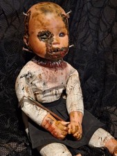 OOAK Creepy Doll 18 In Tall Halloween Prop Handmade Sits And Lays picture