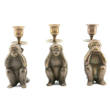 Vintage “Three Wise Monkeys” figural candlestick holders — Set of 3 picture