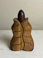 Beautiful Vintage Hawaiian Carved Wood Perfume Bottle Holder Glass Vial 5