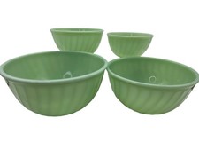 Fire-King Jadeite Swirl Nesting Bowls (4 pc Set) USA Vintage (Green Milk Glass) picture