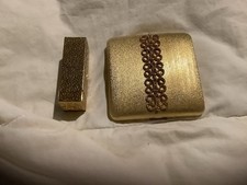 Vintage 1960’s Imperial Goldtone Mirrored Compact Plus Lipstick Case Beauty picture