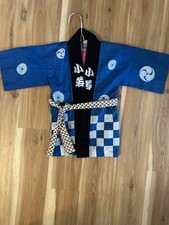 Happi Hanten Japan Traditional Coat Matsuri Festival Ichimatsu Blue Toddler 2-3T picture
