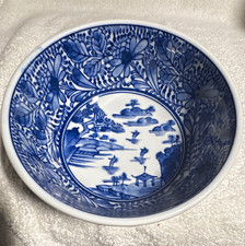 Chinese design Blue/White Porcelain Bowl Landscape/Floral Character Mark picture