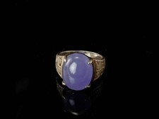 VINTAGE LAVENDER JADE CABOCHON 925 STERLING SIGNET RING picture