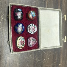Vintage Smithsonian Institution Cloisonne Trinket Pill Boxes Original Silk Case picture